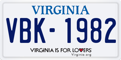VA license plate VBK1982