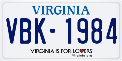 VA license plate VBK1984