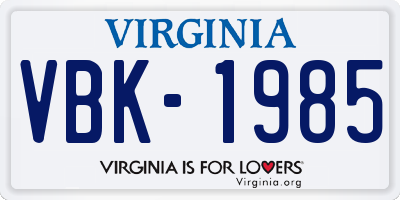 VA license plate VBK1985