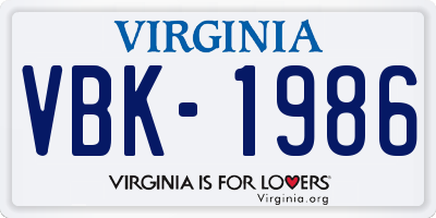 VA license plate VBK1986