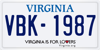 VA license plate VBK1987