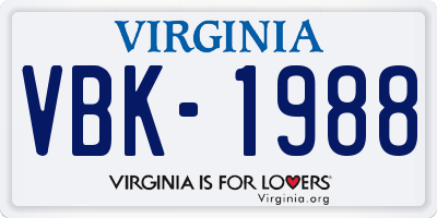 VA license plate VBK1988