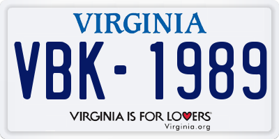 VA license plate VBK1989