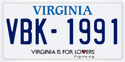 VA license plate VBK1991