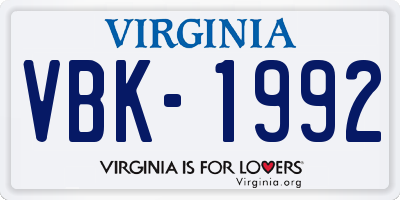 VA license plate VBK1992