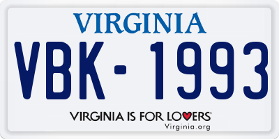 VA license plate VBK1993