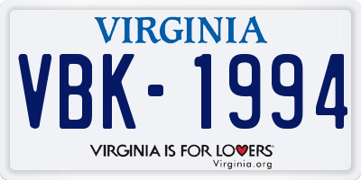 VA license plate VBK1994
