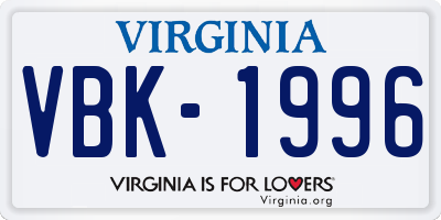 VA license plate VBK1996