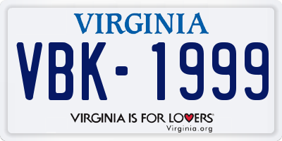 VA license plate VBK1999