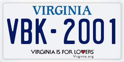 VA license plate VBK2001