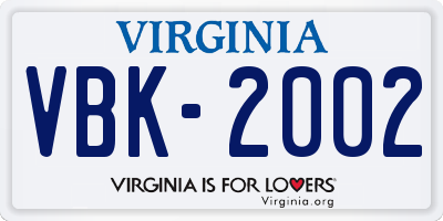 VA license plate VBK2002