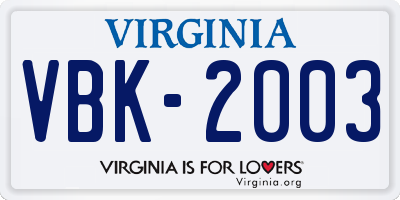VA license plate VBK2003