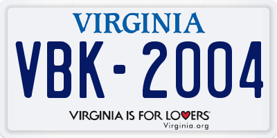 VA license plate VBK2004