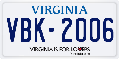 VA license plate VBK2006