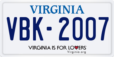 VA license plate VBK2007