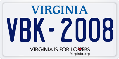 VA license plate VBK2008