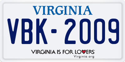 VA license plate VBK2009