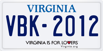 VA license plate VBK2012
