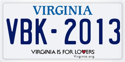 VA license plate VBK2013