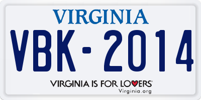 VA license plate VBK2014