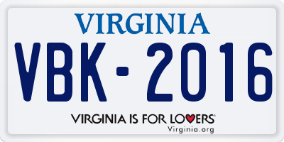 VA license plate VBK2016