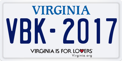 VA license plate VBK2017