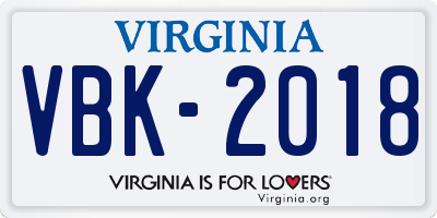 VA license plate VBK2018