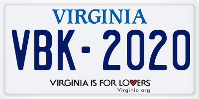 VA license plate VBK2020