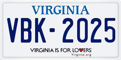 VA license plate VBK2025