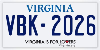 VA license plate VBK2026