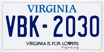 VA license plate VBK2030