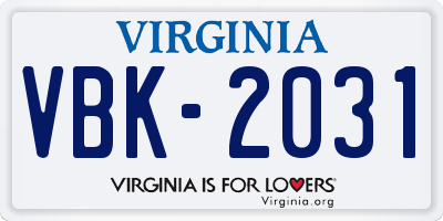 VA license plate VBK2031