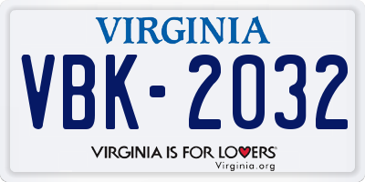 VA license plate VBK2032
