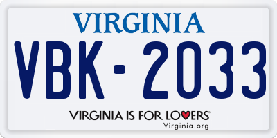 VA license plate VBK2033