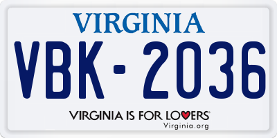 VA license plate VBK2036