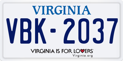 VA license plate VBK2037