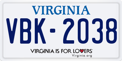 VA license plate VBK2038