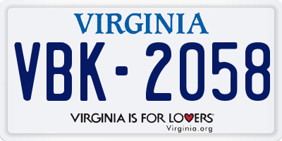 VA license plate VBK2058