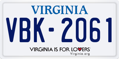 VA license plate VBK2061