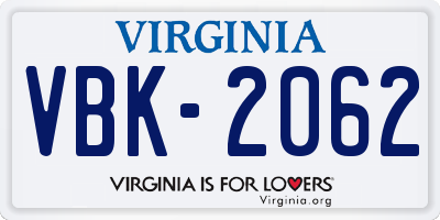 VA license plate VBK2062
