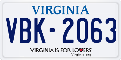VA license plate VBK2063