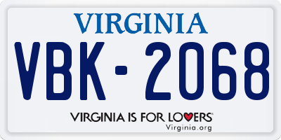 VA license plate VBK2068