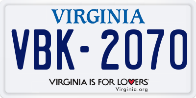 VA license plate VBK2070