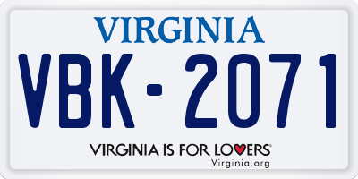VA license plate VBK2071