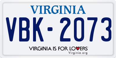 VA license plate VBK2073