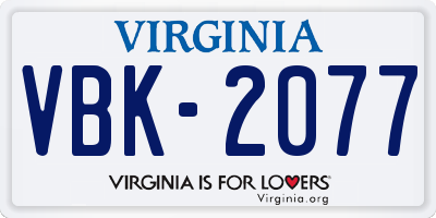 VA license plate VBK2077