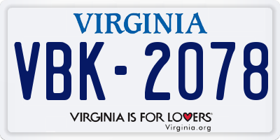 VA license plate VBK2078