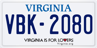 VA license plate VBK2080