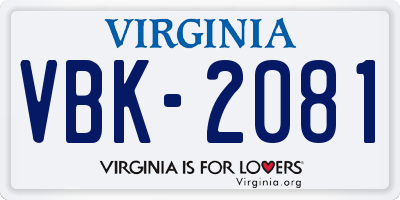 VA license plate VBK2081