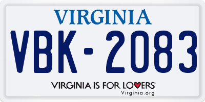 VA license plate VBK2083